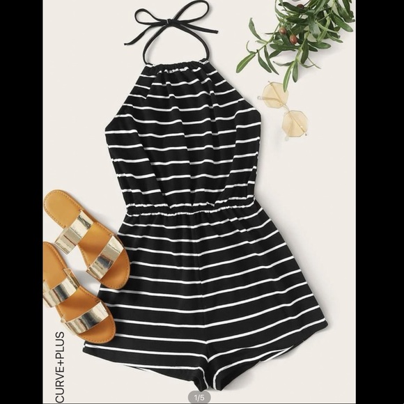Striped halter romper